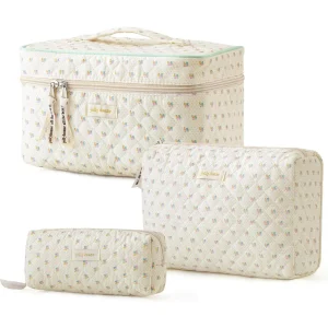 3 Quilted Cosmetic Makeup Bag